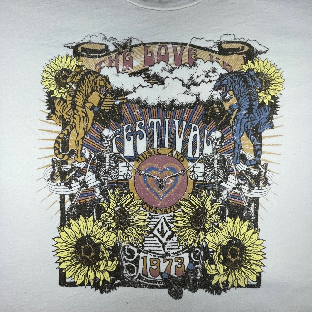 Altar'd State White Graphic Tee with Yellow Sunflowers and Blue/Gold Accents